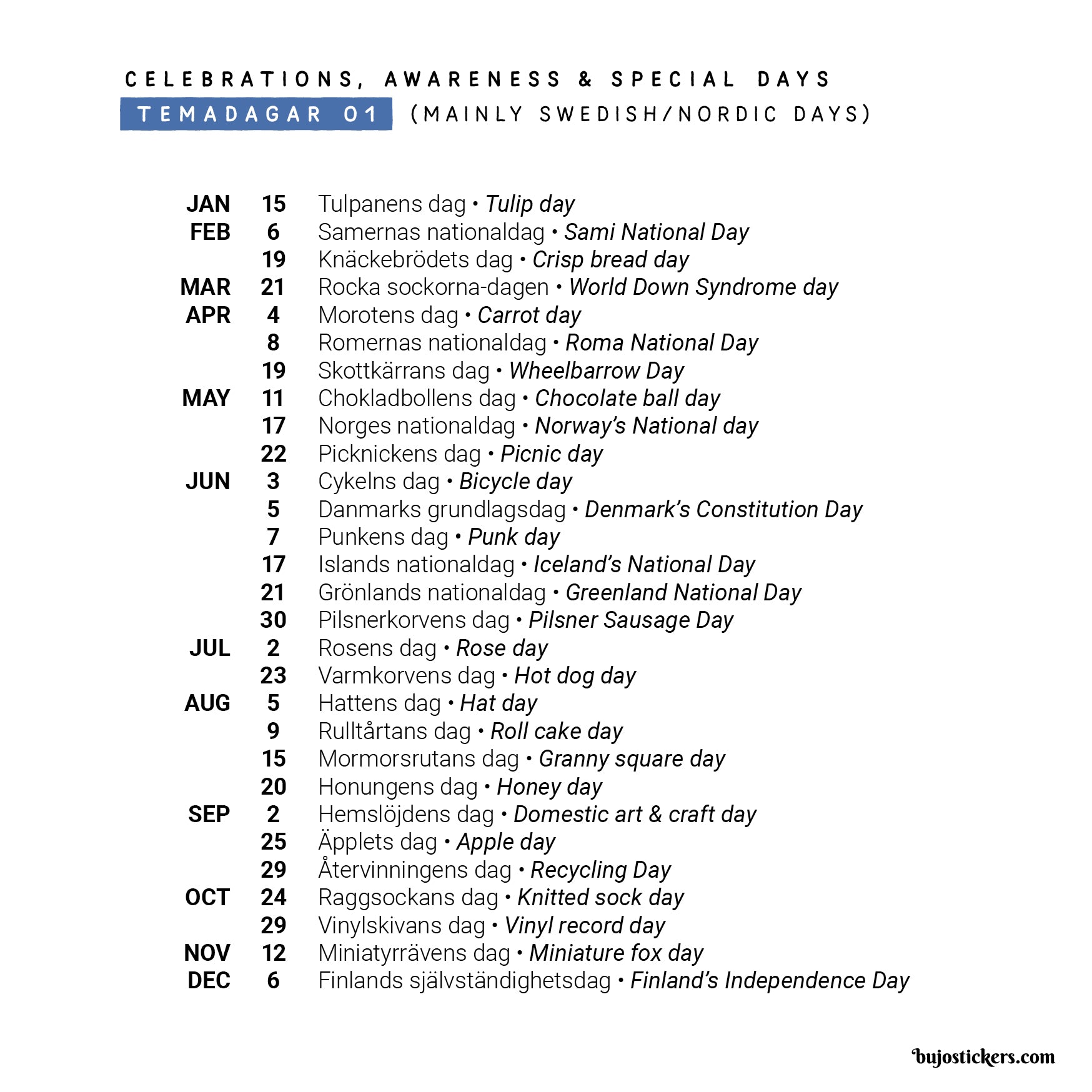 All Local Days SET of 3: Holidays, Celebrations, Awareness & Special Days – bujostickers