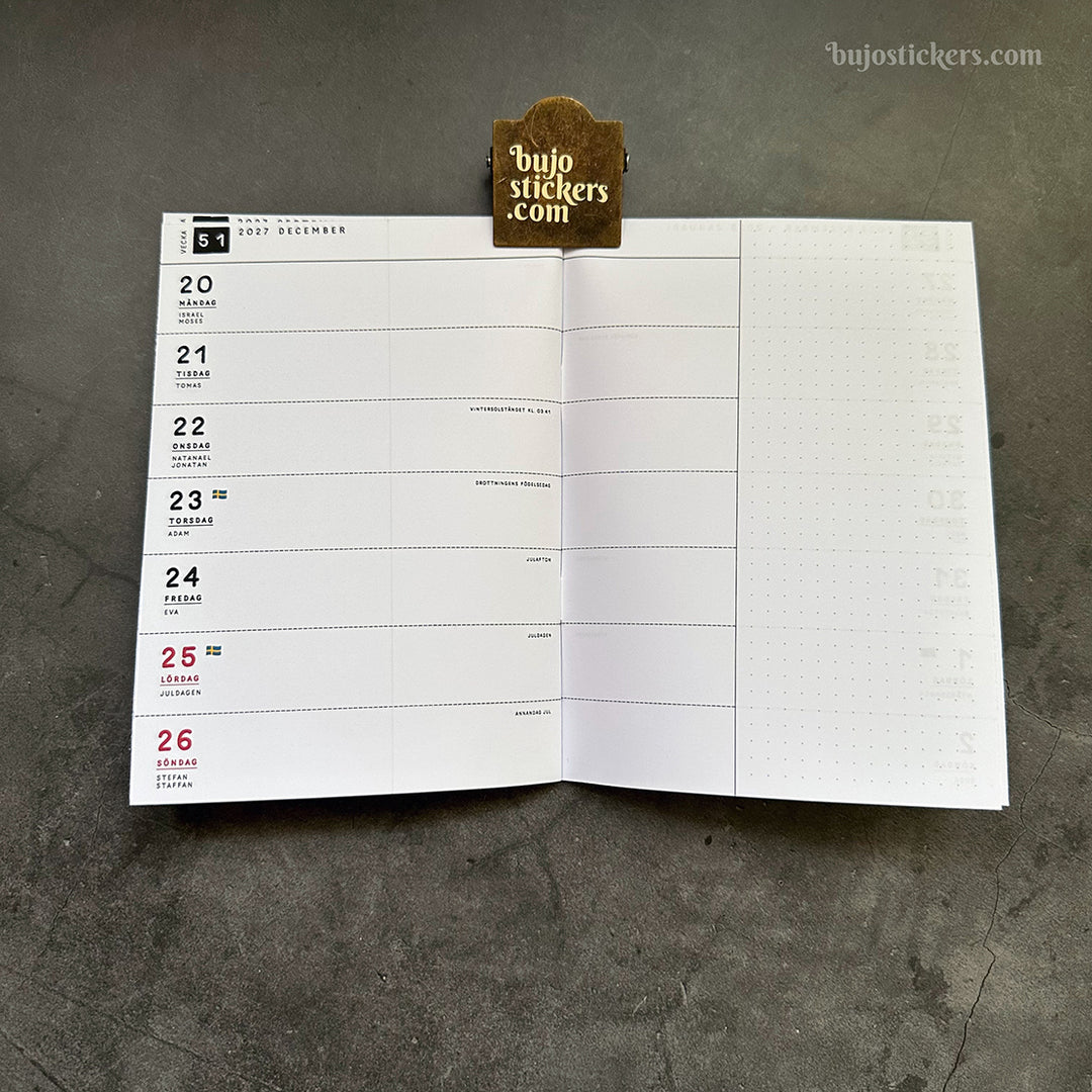Traveler's Notebook daterad svensk horisontell veckokalender • B6 size • Swedish weekly calendar 🇸🇪  A02-SE