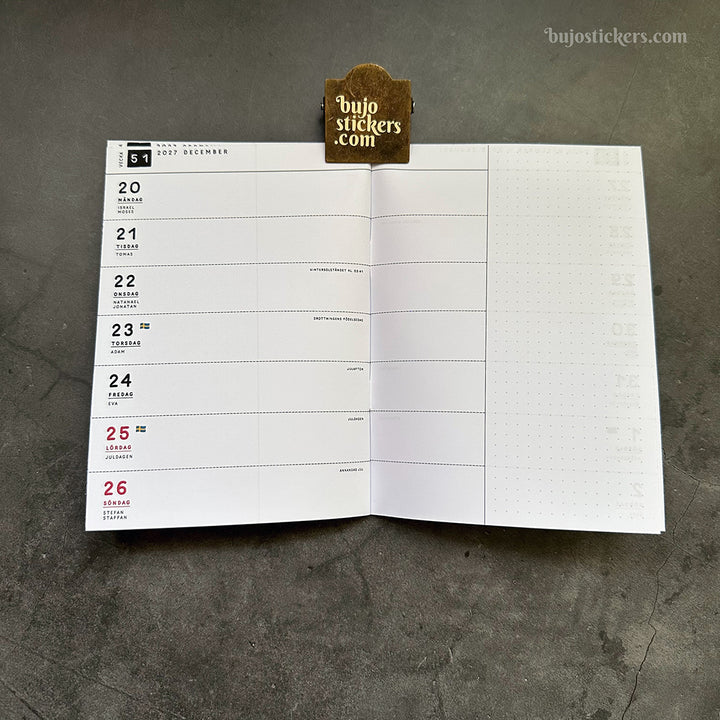 Traveler's Notebook daterad svensk horisontell veckokalender • B6 size • Swedish weekly calendar 🇸🇪  A02-SE