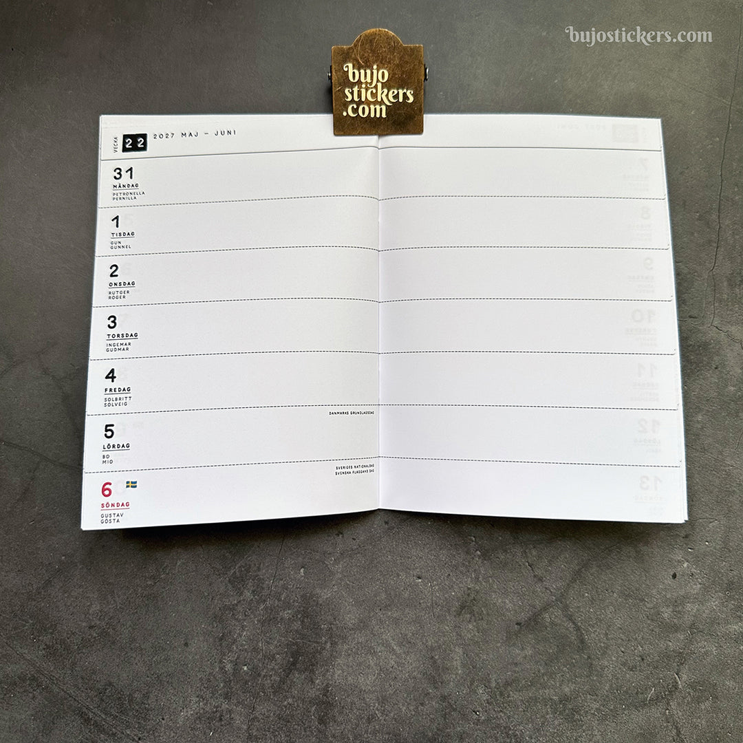 Traveler's Notebook daterad svensk horisontell veckokalender • B6 size • Swedish weekly calendar 🇸🇪  A02-SE