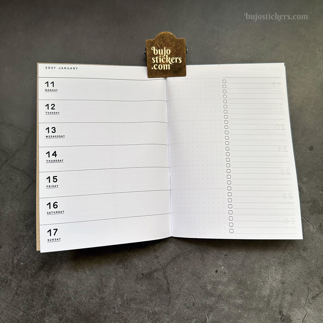 Dated Traveler's notebook in 8 languages • B6 size • Weekly horizontal calendar • Custom options • A02