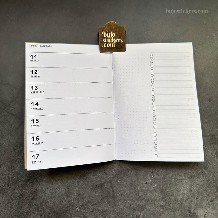 Dated Traveler's notebook in 8 languages • B6 size • Weekly horizontal calendar • Custom options • A02