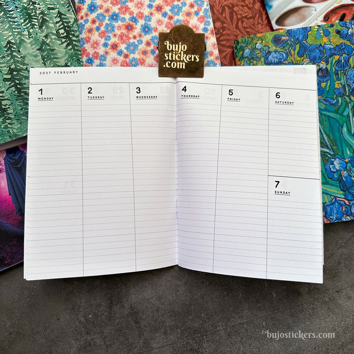 Dated Traveler's notebook in 8 languages • B6 size • Weekly vertical calendar • Custom options • A03