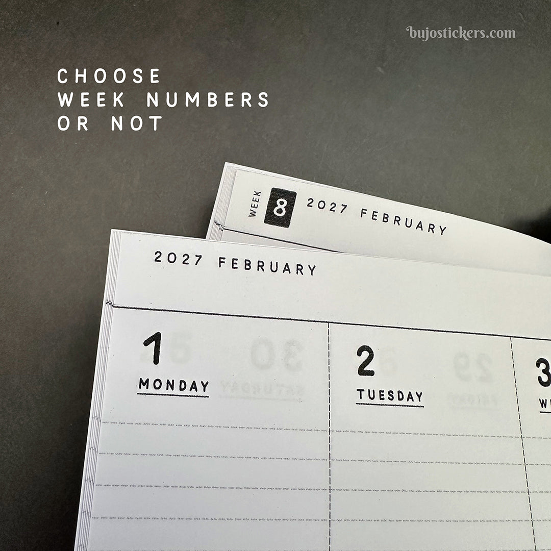 Dated Traveler's notebook in 8 languages • B6 size • Weekly vertical calendar • Custom options • A03