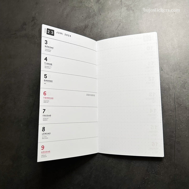 Traveler's Notebook 2024 daterad svensk veckokalender – Regular size – Swedish weekly calendar 🇸🇪