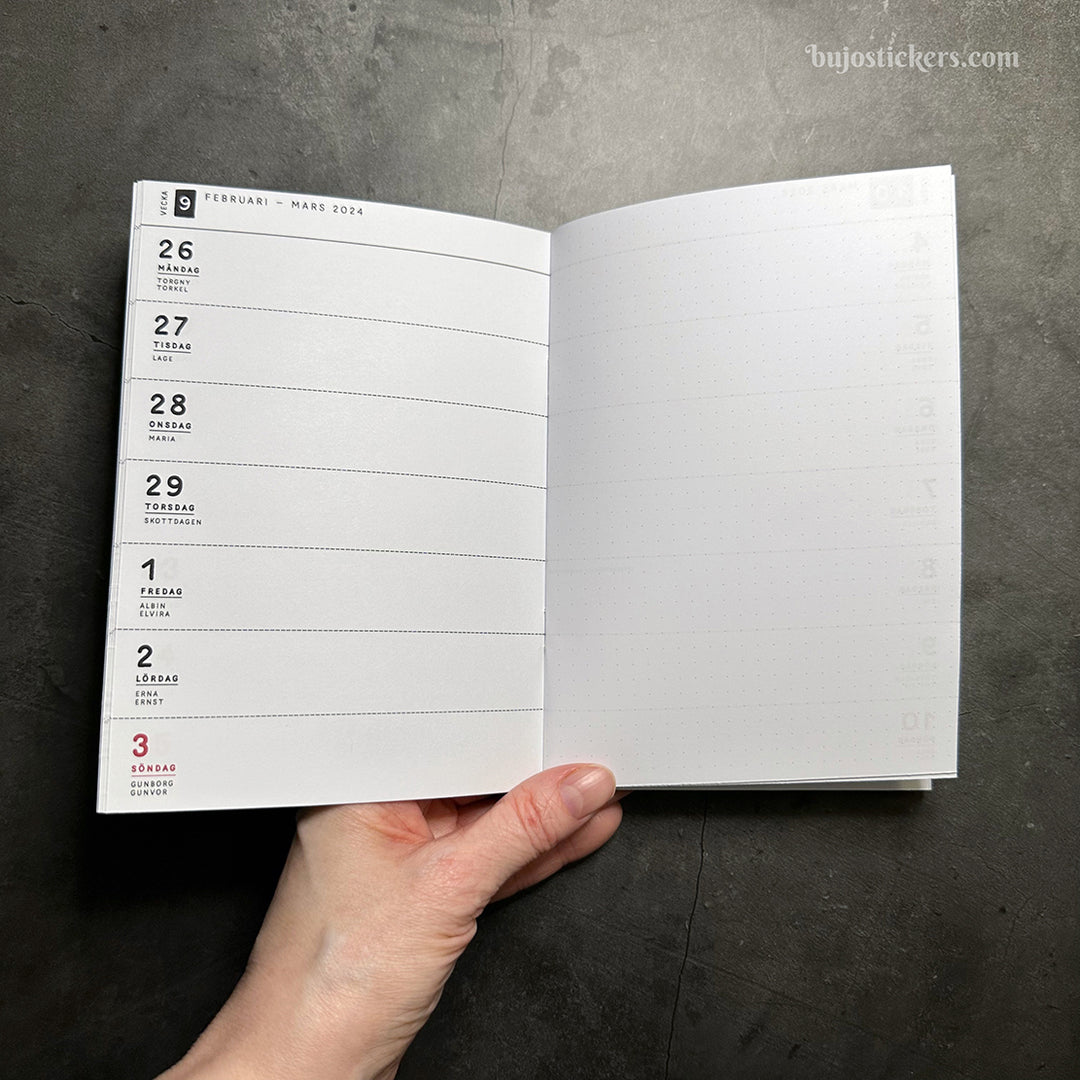 Traveler's Notebook 2024 daterad svensk veckokalender – B6 size – Swedish weekly calendar 🇸🇪