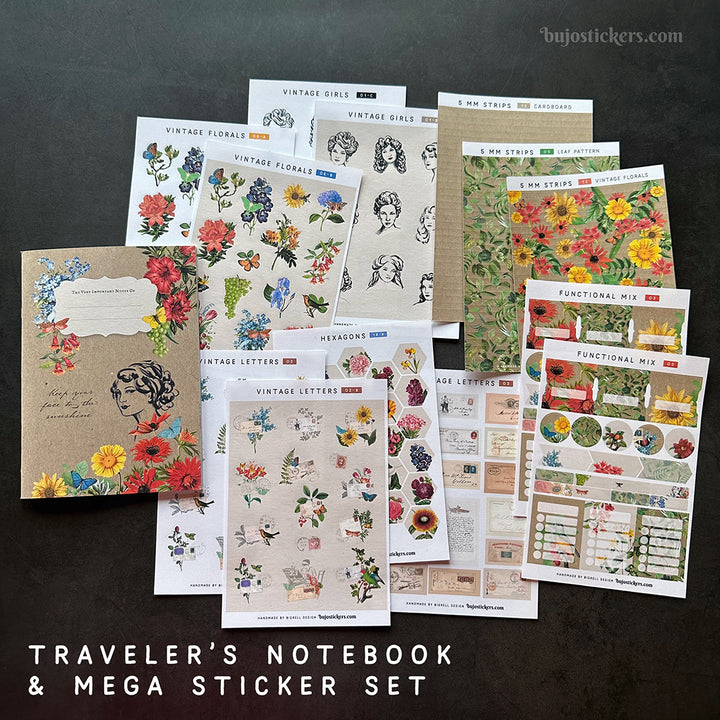 Traveler's Notebook – B6 size – Flora Vintage – All pages unique!