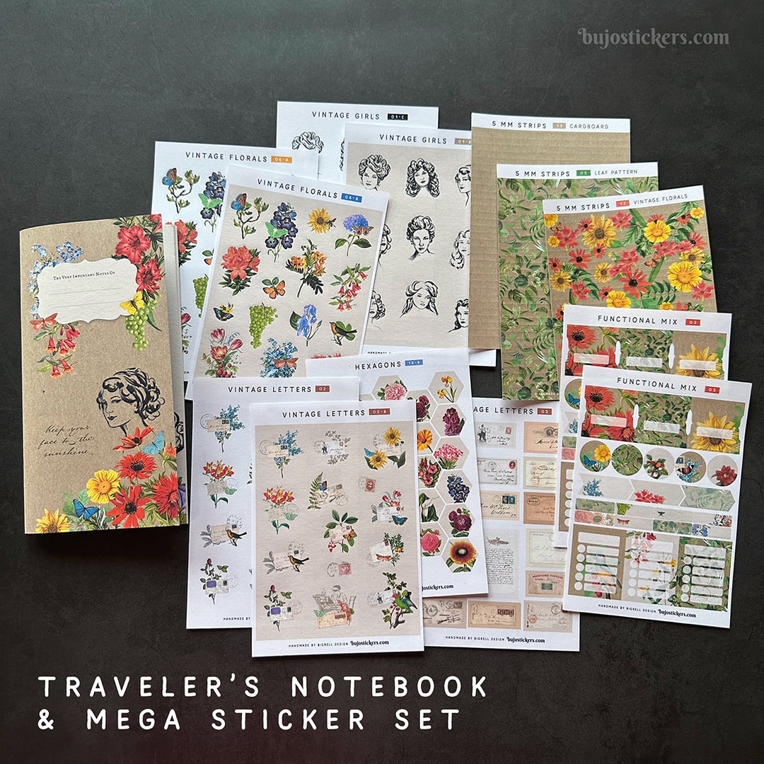 Traveler's Notebook – Regular size – Flora Vintage – All pages unique!