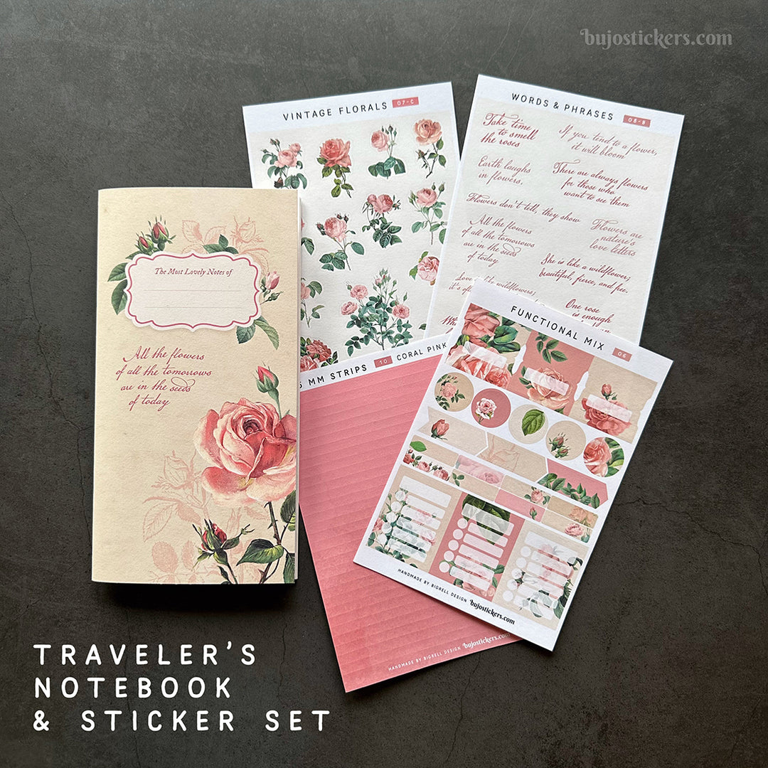 Traveler's Notebook – Regular size – Vintage Rose – All pages unique!