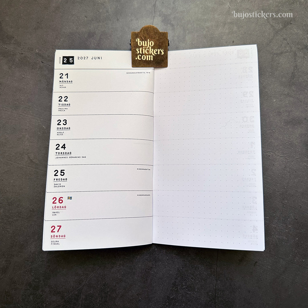 Traveler's Notebook daterad svensk horisontell veckokalender • Regular size • Swedish weekly calendar 🇸🇪  A02-SE