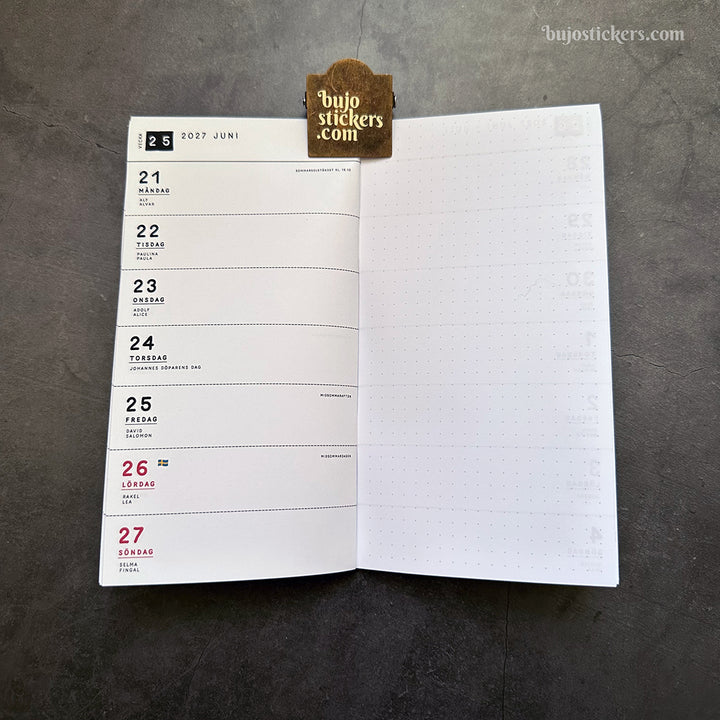 Traveler's Notebook daterad svensk horisontell veckokalender • Regular size • Swedish weekly calendar 🇸🇪  A02-SE