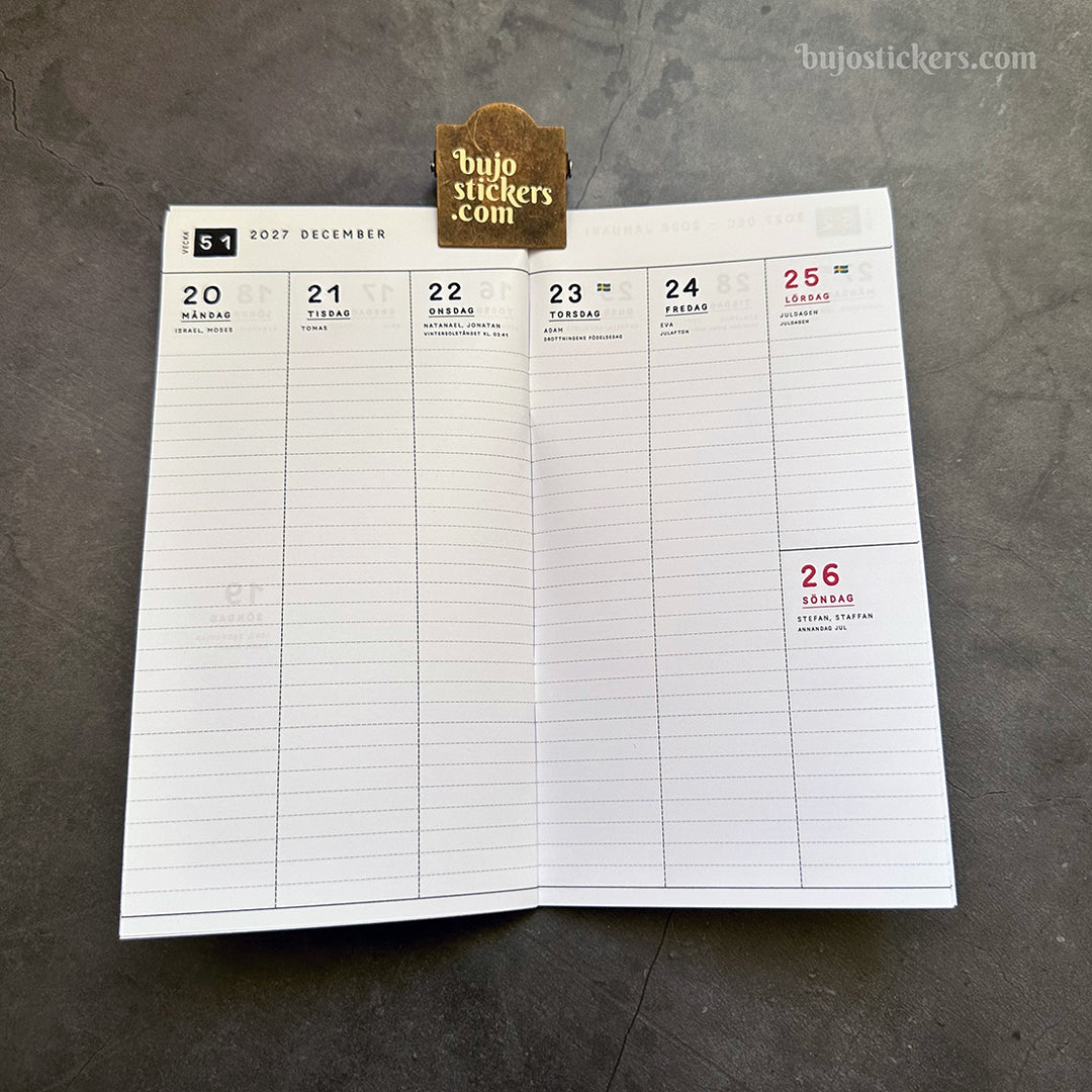 Traveler's Notebook daterad svensk stående veckokalender • Regular size • Swedish weekly calendar 🇸🇪  A03-SE