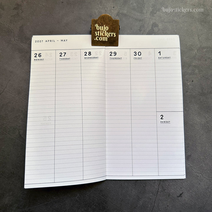 Dated Traveler's notebook in 8 languages • Regular size • Weekly vertical calendar • Custom options • A03