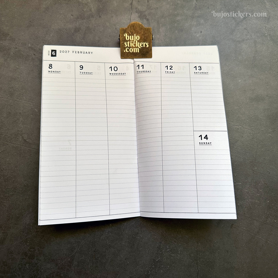 Dated Traveler's notebook in 8 languages • Regular size • Weekly vertical calendar • Custom options • A03