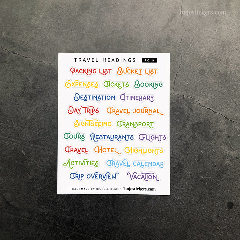 Travel headings 70 • Heading stickers • 14 colour options