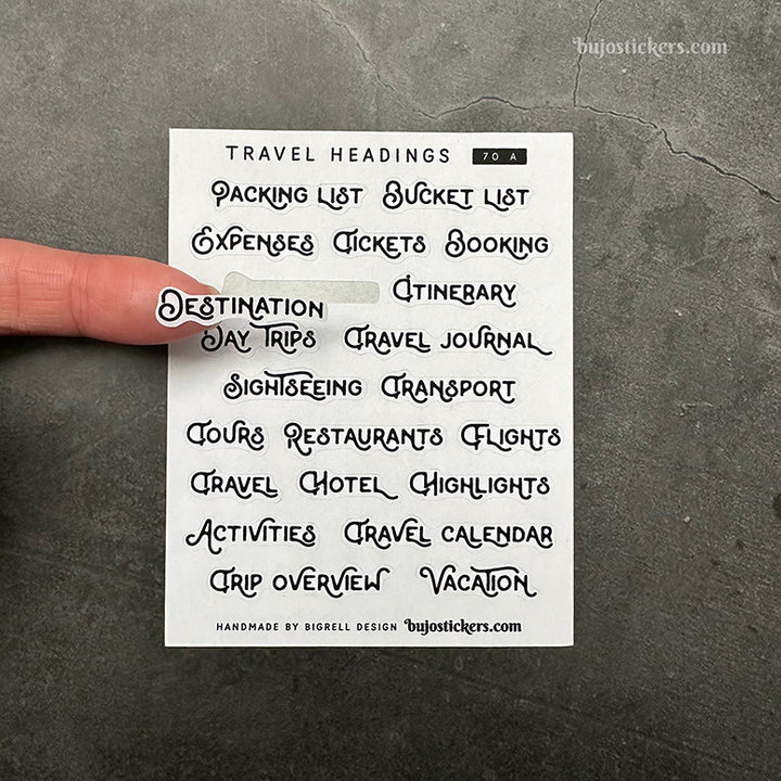 Travel headings 70 • Heading stickers • 14 colour options