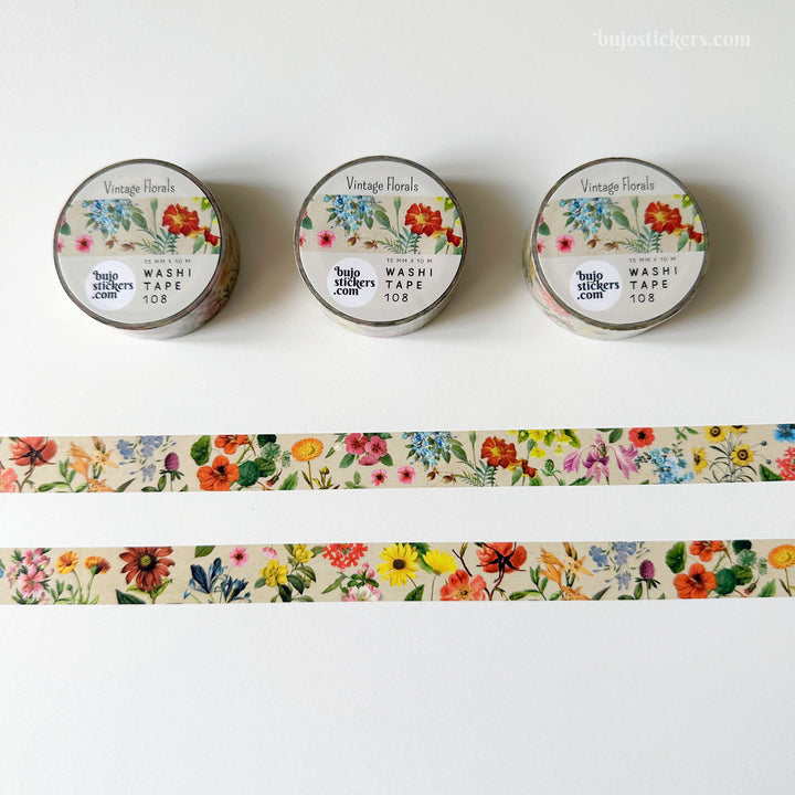 Washi tape 108 • Vintage flowers • 15 mm x 10 m