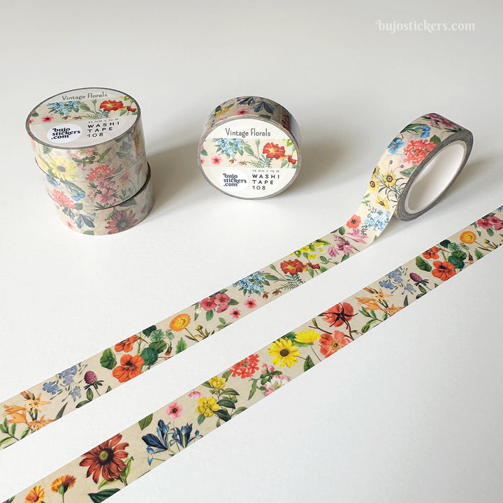 Washi tape 108 • Vintage flowers • 15 mm x 10 m