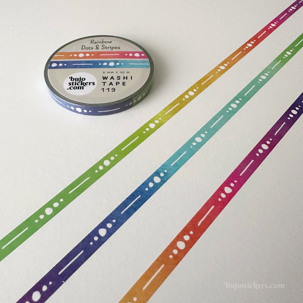 Washi tape 119 • Rainbow dots & stripes • 5 mm x 10 m