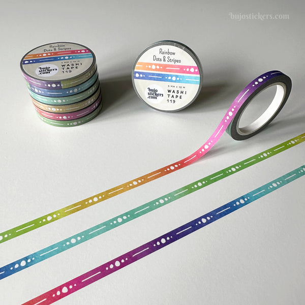 Washi tape 119 • Rainbow dots & stripes • 5 mm x 10 m