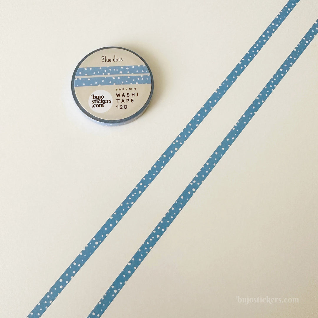 Washi tape 120 • Thin blue washi tape with white dots • 5 mm x 10 m