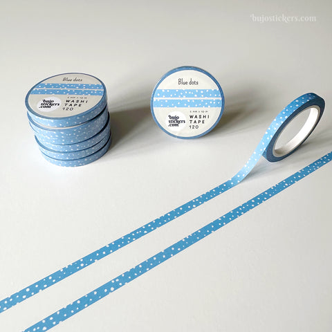 Washi tape 120 • Thin blue washi tape with white dots • 5 mm x 10 m