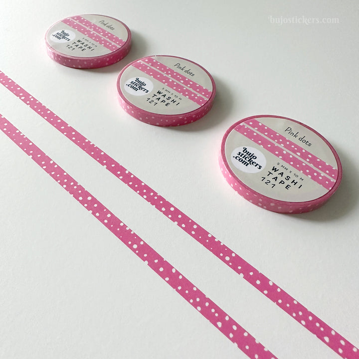 Washi tape 121 • Thin pink washi tape with white dots • 5 mm x 10 m