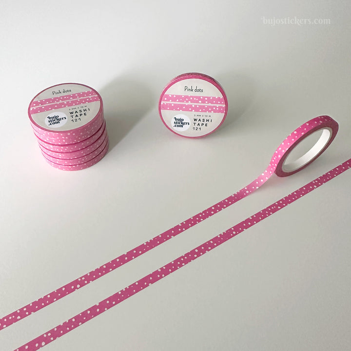 Washi tape 121 • Thin pink washi tape with white dots • 5 mm x 10 m