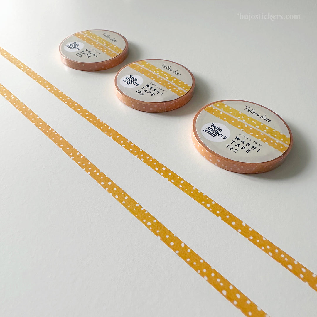 Washi tape 122 • Thin yellow washi tape with white dots • 5 mm x 10 m