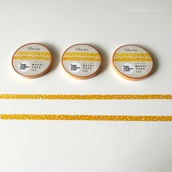 Washi tape 122 • Thin yellow washi tape with white dots • 5 mm x 10 m