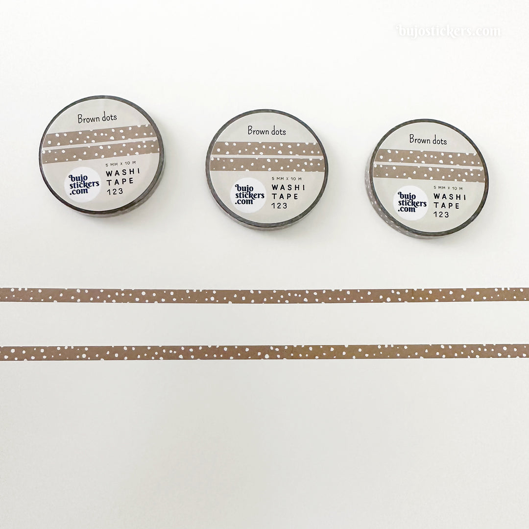 Washi tape 123 • Thin brown washi tape with white dots • 5 mm x 10 m