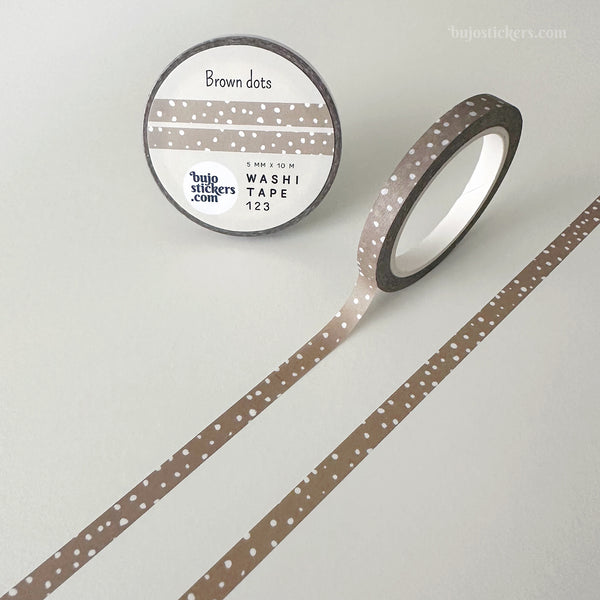 Washi tape 123 • Thin brown washi tape with white dots • 5 mm x 10 m