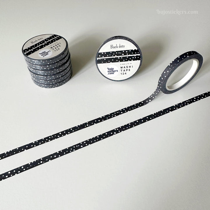 Washi tape 124 • Thin black border washi tape with white dots • 5 mm x 10 m