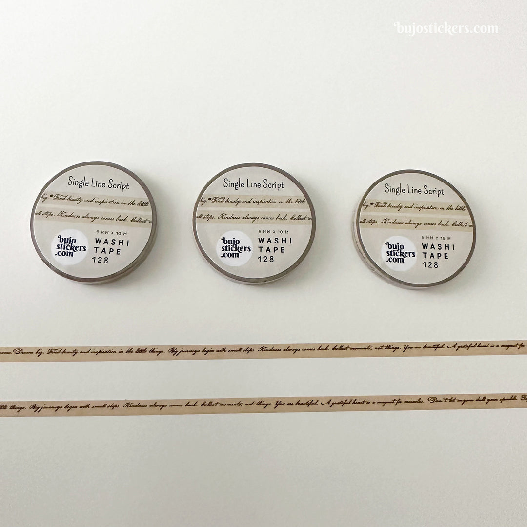 Washi tape 128 • Single line script tape • Vintage beige • 5 mm x 10 m