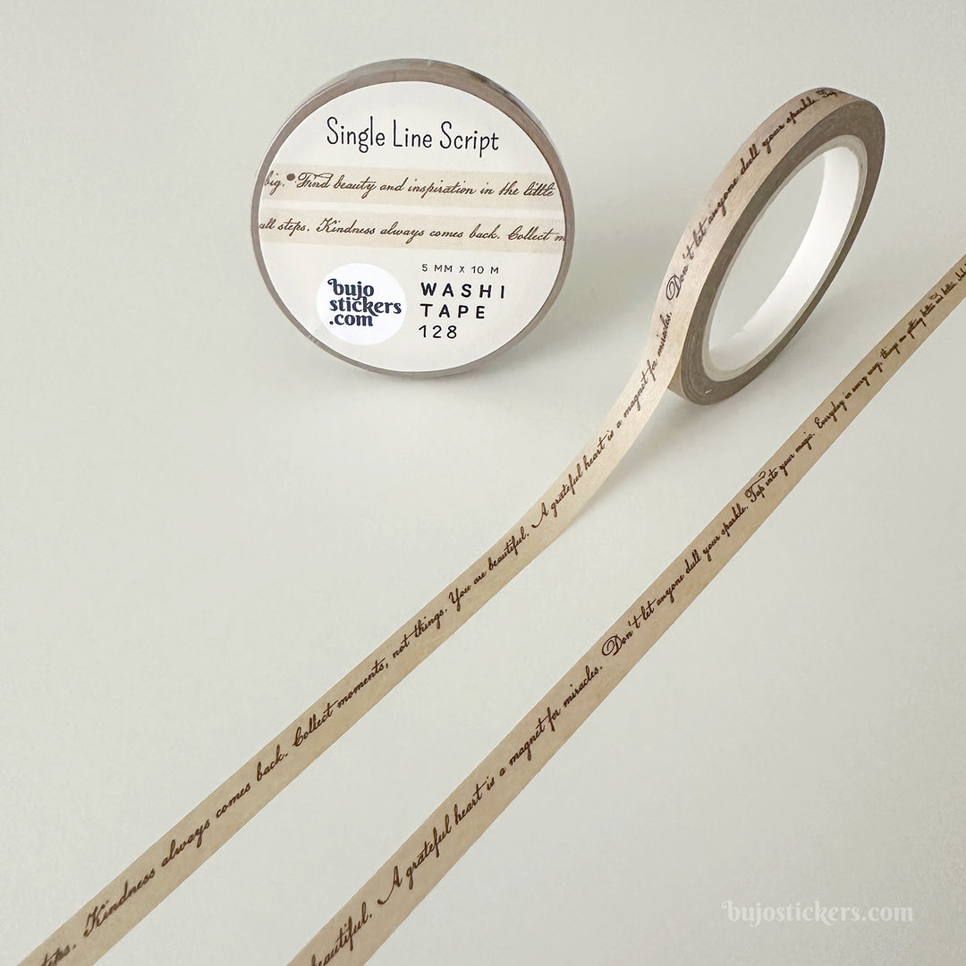 Washi tape 128 • Single line script tape • Vintage beige • 5 mm x 10 m