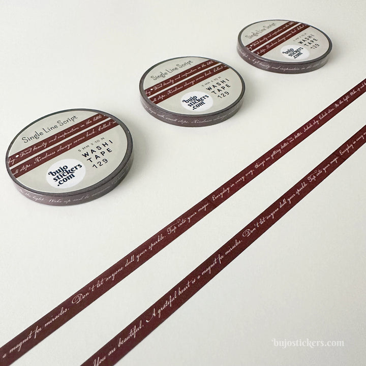 Washi tape 129 • Single line script tape • Burgundy/dark brown • 5 mm x 10 m