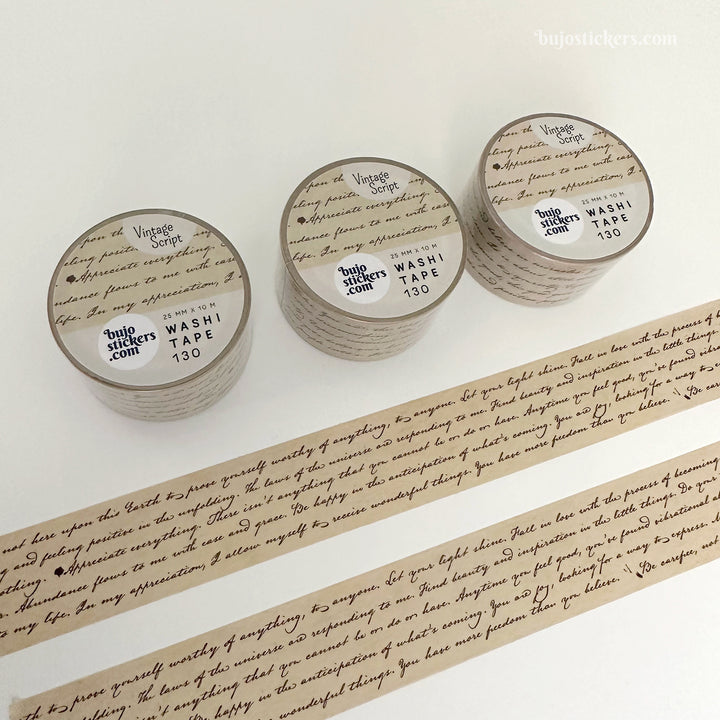 Washi tape 130 • Vintage script tape • Beige • 25 mm x 10 m