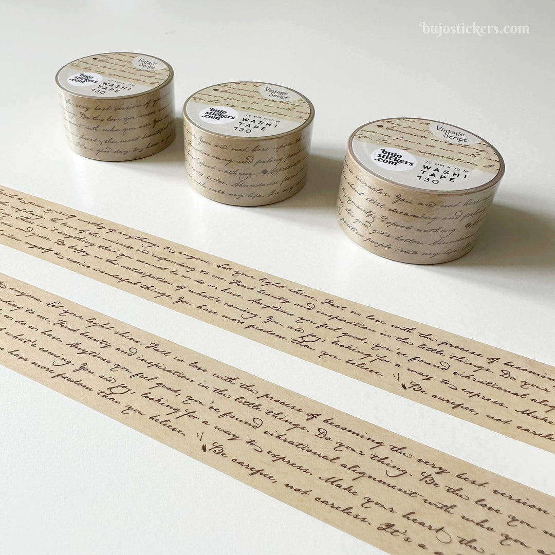 Washi tape 130 • Vintage script tape • Beige • 25 mm x 10 m