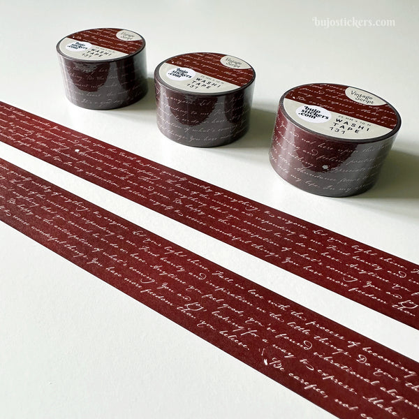 Washi tape 131 • Vintage script tape • Burgundy/dark brown • 25 mm x 10 m
