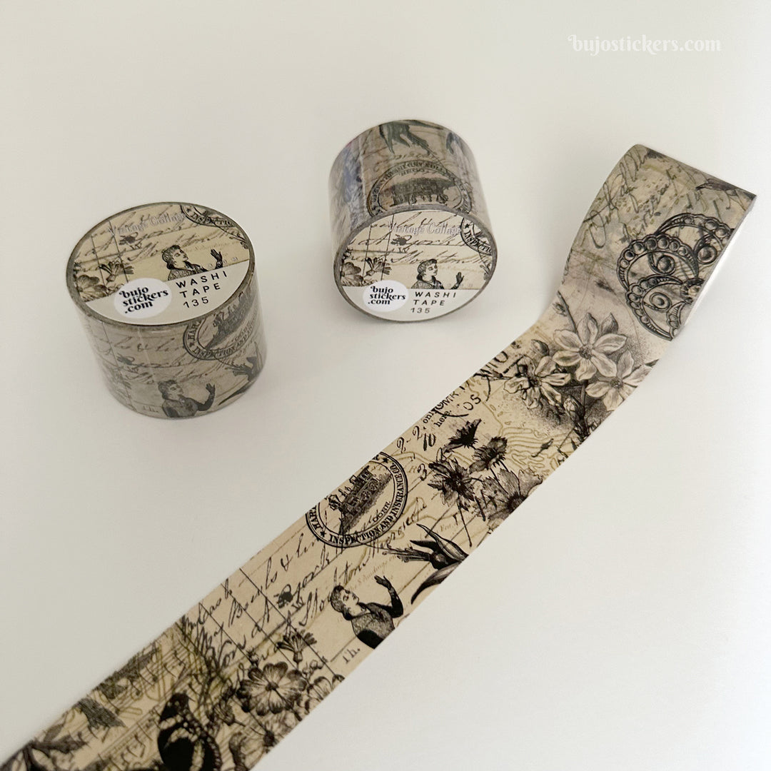 Washi tape 135 • Vintage grunge collage • 35 mm x 10 m