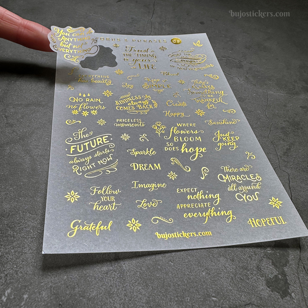 Words & phrases 09 • Gold foiled washi stickers with Quotes