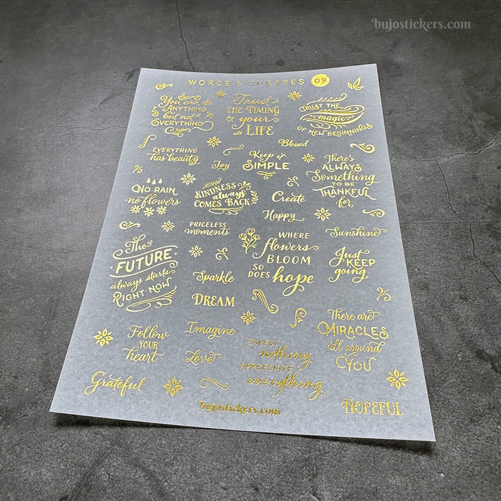Words & phrases 09 • Gold foiled washi stickers with Quotes