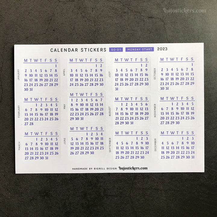 Calendar 50 • Sunday start • 29 colour options