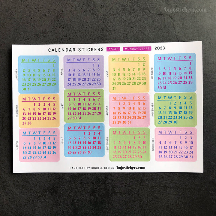 Calendar 50 • Sunday start • 29 colour options