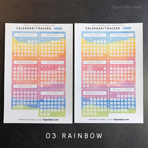 Calendar/Tracker 01 A – Monday start – 20 colours