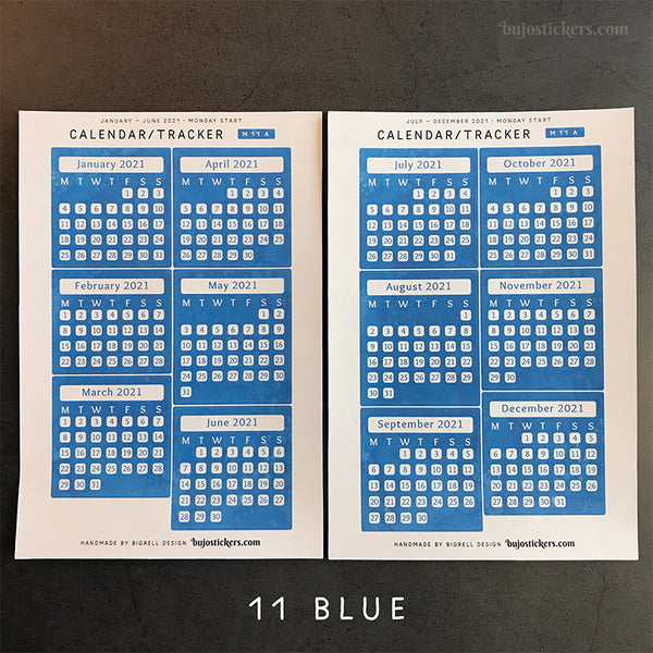 Calendar/Tracker 01 A – Monday start – 20 colours