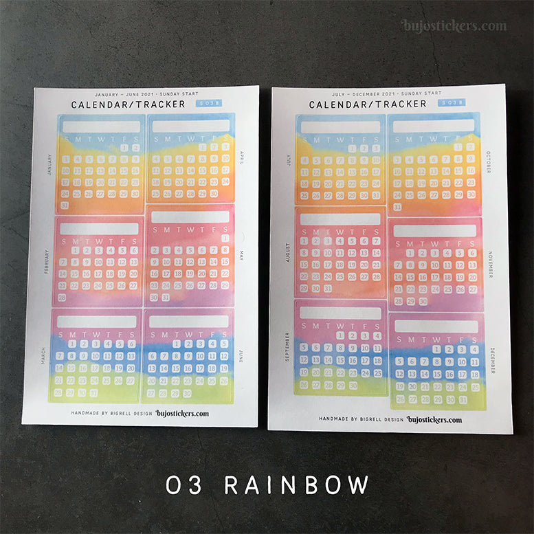 Calendar/Tracker 01 B – Sunday start – 20 colours