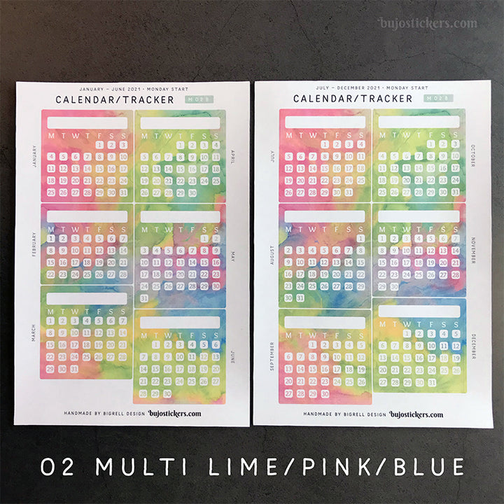 Calendar/Tracker 01 B – Monday start – 20 colours