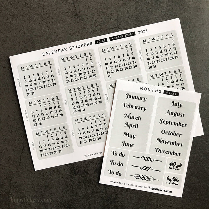Calendar & Month SET • Monday start • 29 colour options • 50+53