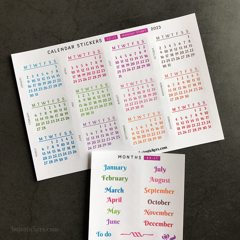 Calendar & Month SET • Sunday start • 29 colour options • 50+53